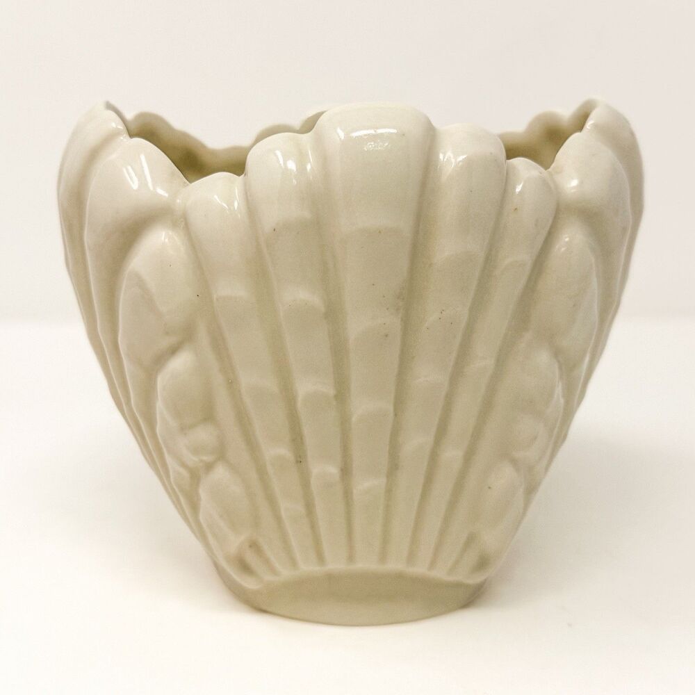 Vintage Abingdon Pottery #506 Shell Vase Planter White Art Deco 1940s USA